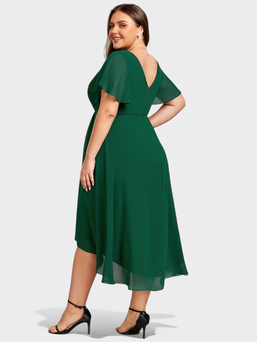Elena | V-Neck High-Low Chiffon Midi Dress