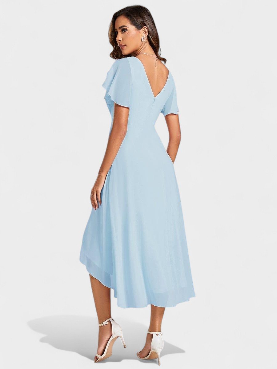 Elena | V-Neck High-Low Chiffon Midi Dress