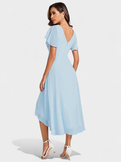 Elena | V-Neck High-Low Chiffon Midi Dress
