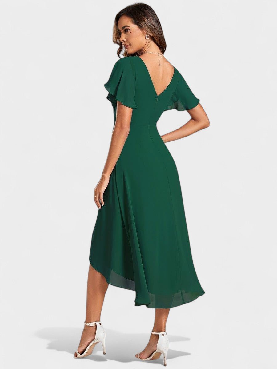 Elena | V-Neck High-Low Chiffon Midi Dress