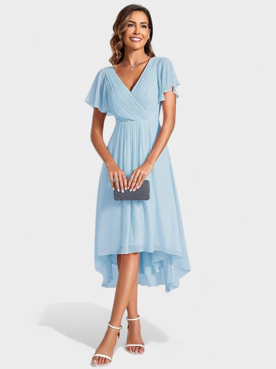 Elena | V-Neck High-Low Chiffon Midi Dress