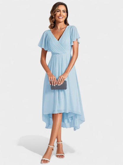 Elena | V-Neck High-Low Chiffon Midi Dress