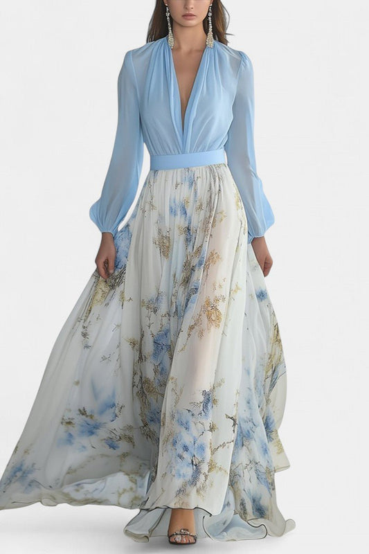 Eliane | Stunning Floral Print V-Neck Maxi Dress