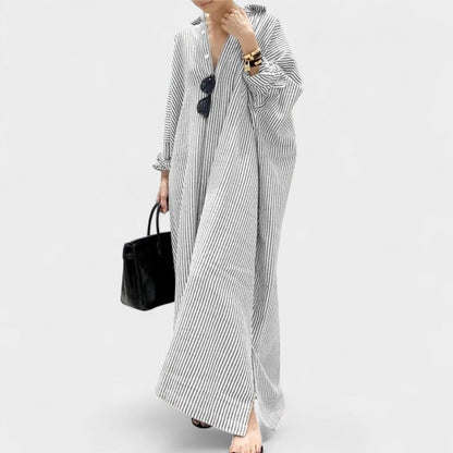 Elise | Striped Lapel Maxi Dress