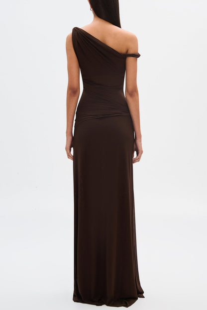 Eranda | Draped Mesh Off-Shoulder Maxi Dress