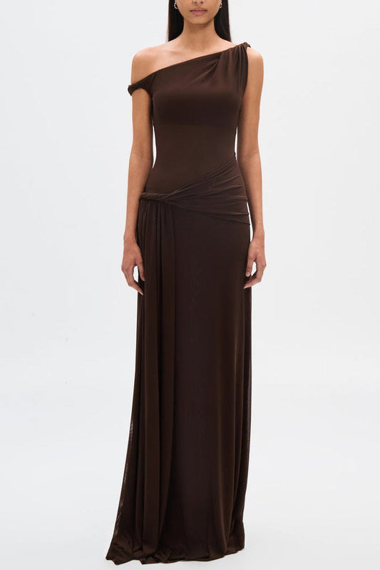 Eranda | Draped Mesh Off-Shoulder Maxi Dress