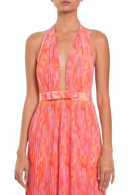 Isla | Pleated Halter Backless Maxi Dress
