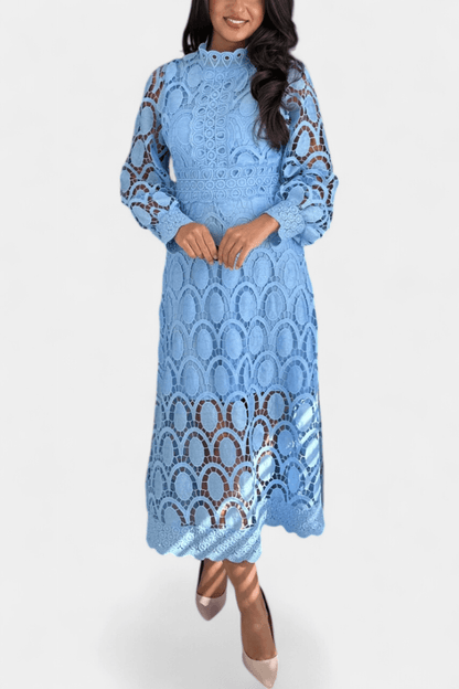 Jovie | Embroidered Lace High-Neck Midi Dress