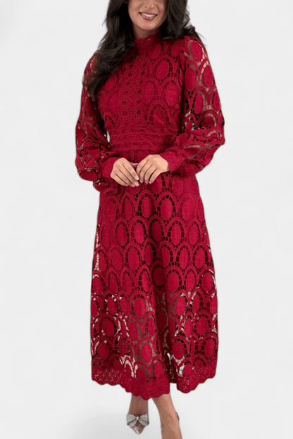 Jovie | Embroidered Lace High-Neck Midi Dress