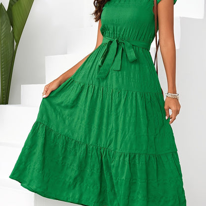 Lily | Belted Ruffle Mock Neck Dress