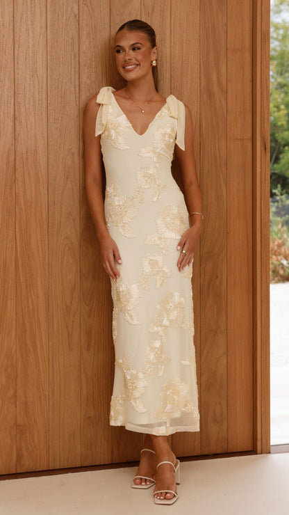 Lily | Embroidered Floral Mesh Maxi Dress