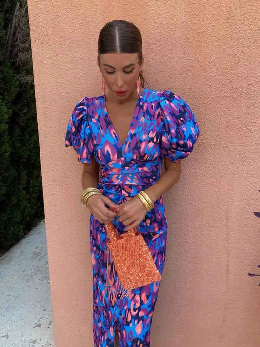 Arielle - Colorful One-Shoulder Geometric Midi Dress