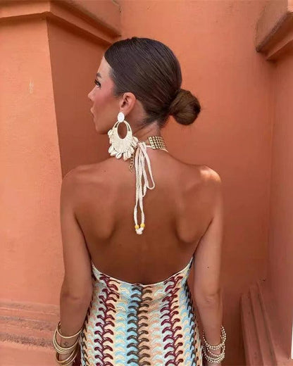 Charlotte - Elegant Halter Neck Striped Maxi Dress