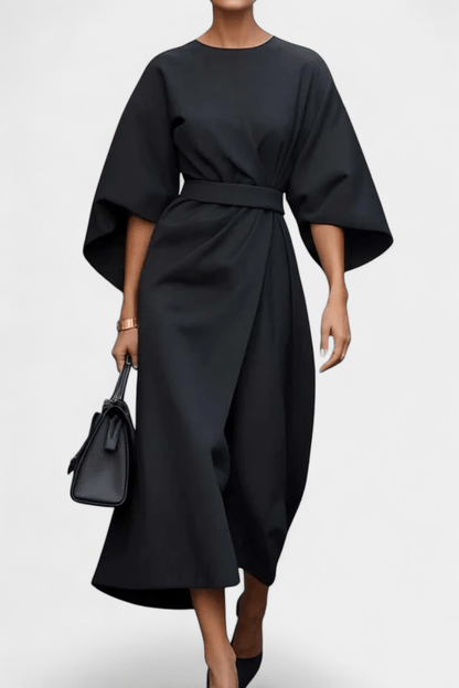 Micaela | Belted Lantern Sleeve Midi Dress