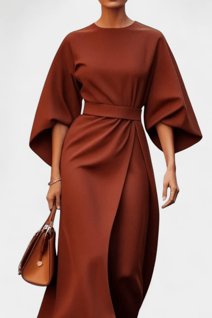 Micaela | Belted Lantern Sleeve Midi Dress