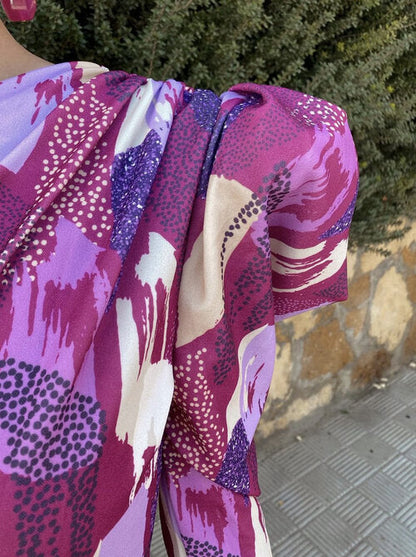Yllana - Purple Puff One Shoulder Midi Dress
