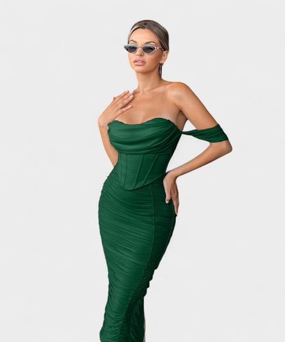 Sofia | Off-Shoulder Ruched Bodycon Midi Dress