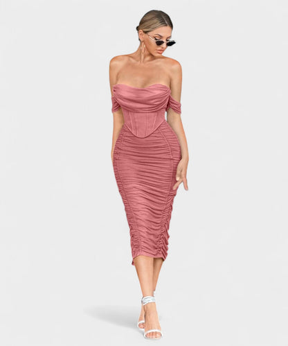 Sofia | Off-Shoulder Ruched Bodycon Midi Dress