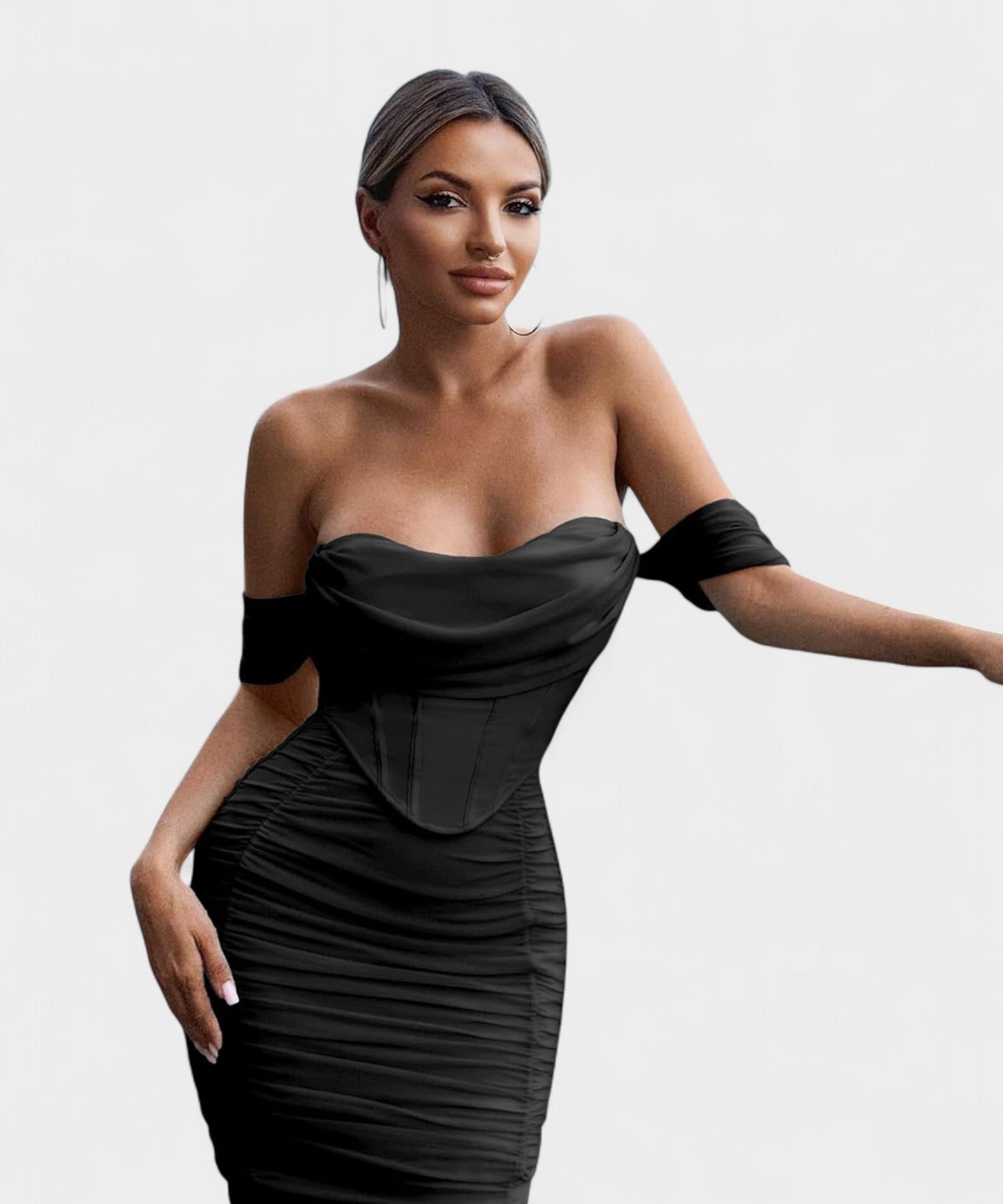 Sofia | Off-Shoulder Ruched Bodycon Midi Dress