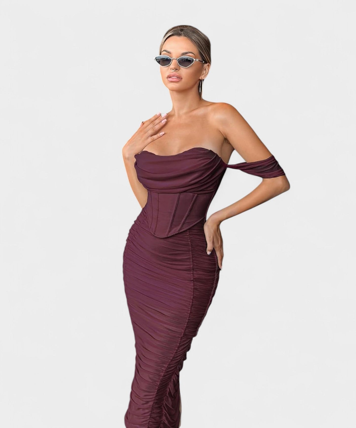 Sofia | Off-Shoulder Ruched Bodycon Midi Dress