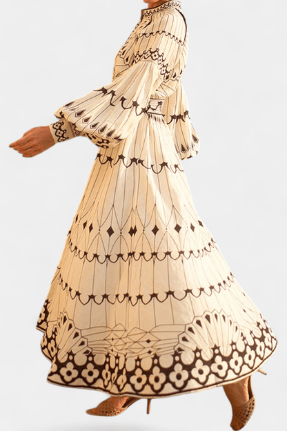 Soria | Embroidered Folk Print Button Maxi Dress