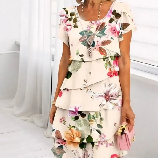 Marilyn - Pleated Floral Ruffle Dress