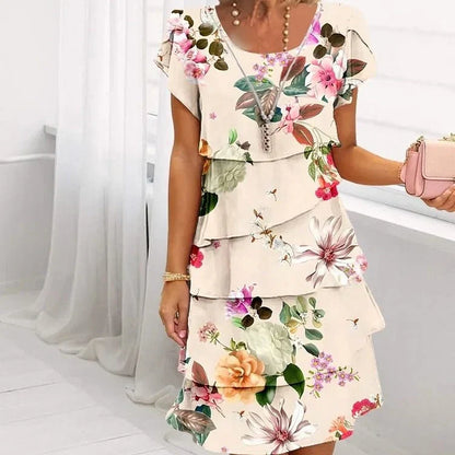 Marilyn - Pleated Floral Ruffle Dress