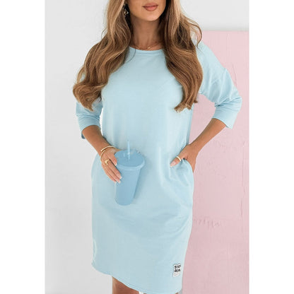 Marilyn - Round Neck 3/4 Sleeve Dress with Pockets