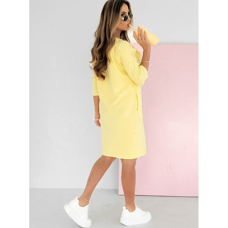 Marilyn - Round Neck 3/4 Sleeve Dress with Pockets