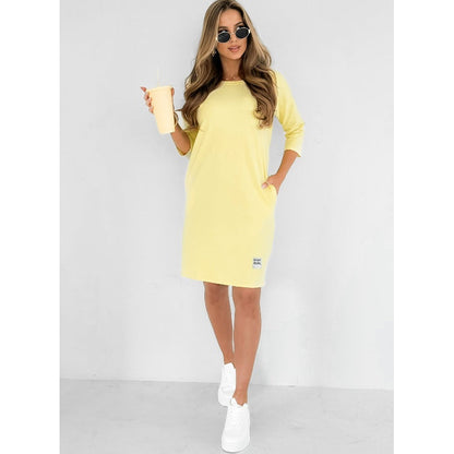 Marilyn - Round Neck 3/4 Sleeve Dress with Pockets