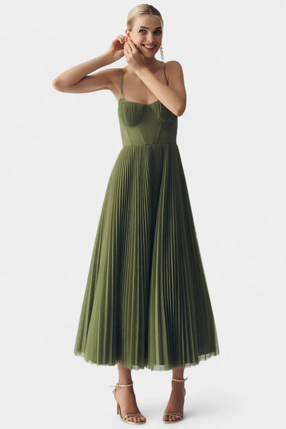 Elodie - Pleated Tulle Corset Midi Dress