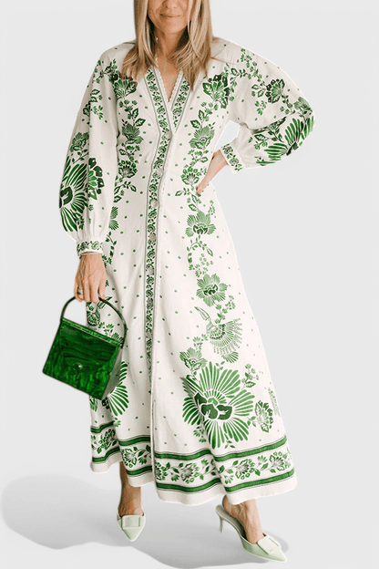 Unique | Print Button Down Long Sleeve Shirt Maxi Dress