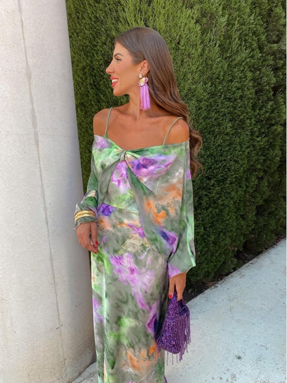Anisten - Elegant Floral Green Slip Dress