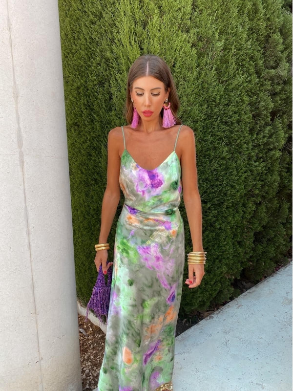 Anisten - Elegant Floral Green Slip Dress