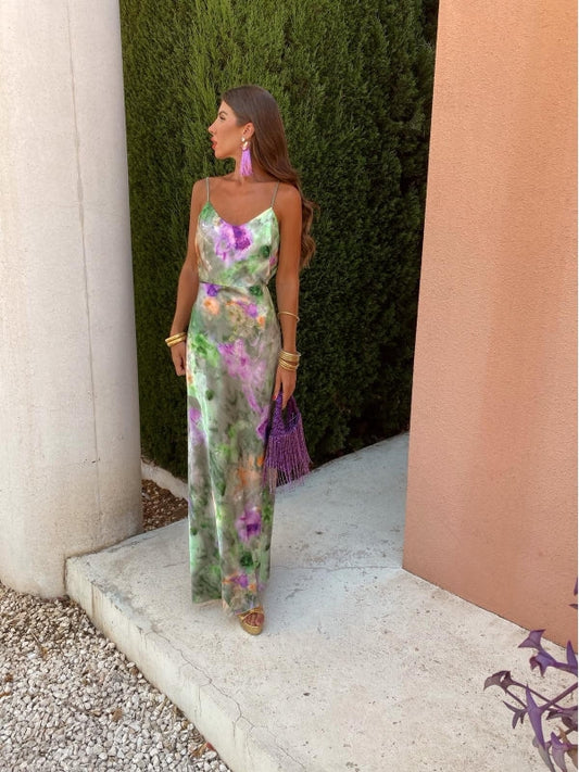 Anisten - Elegant Floral Green Slip Dress